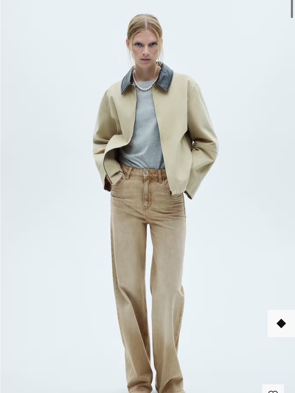 Mango Wide-Leg High-Rise Jeans in Taupe